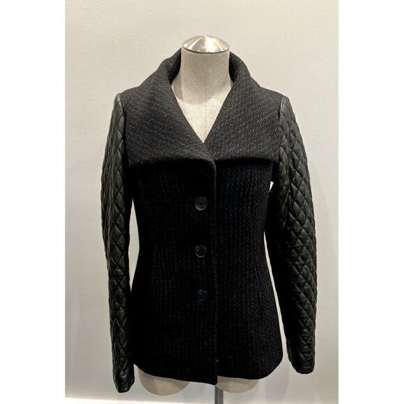 Soia & Kyo Wool Peacoat with Quilted Leather Sleeves and Removable Liner Size S - Picture 1 of 6
